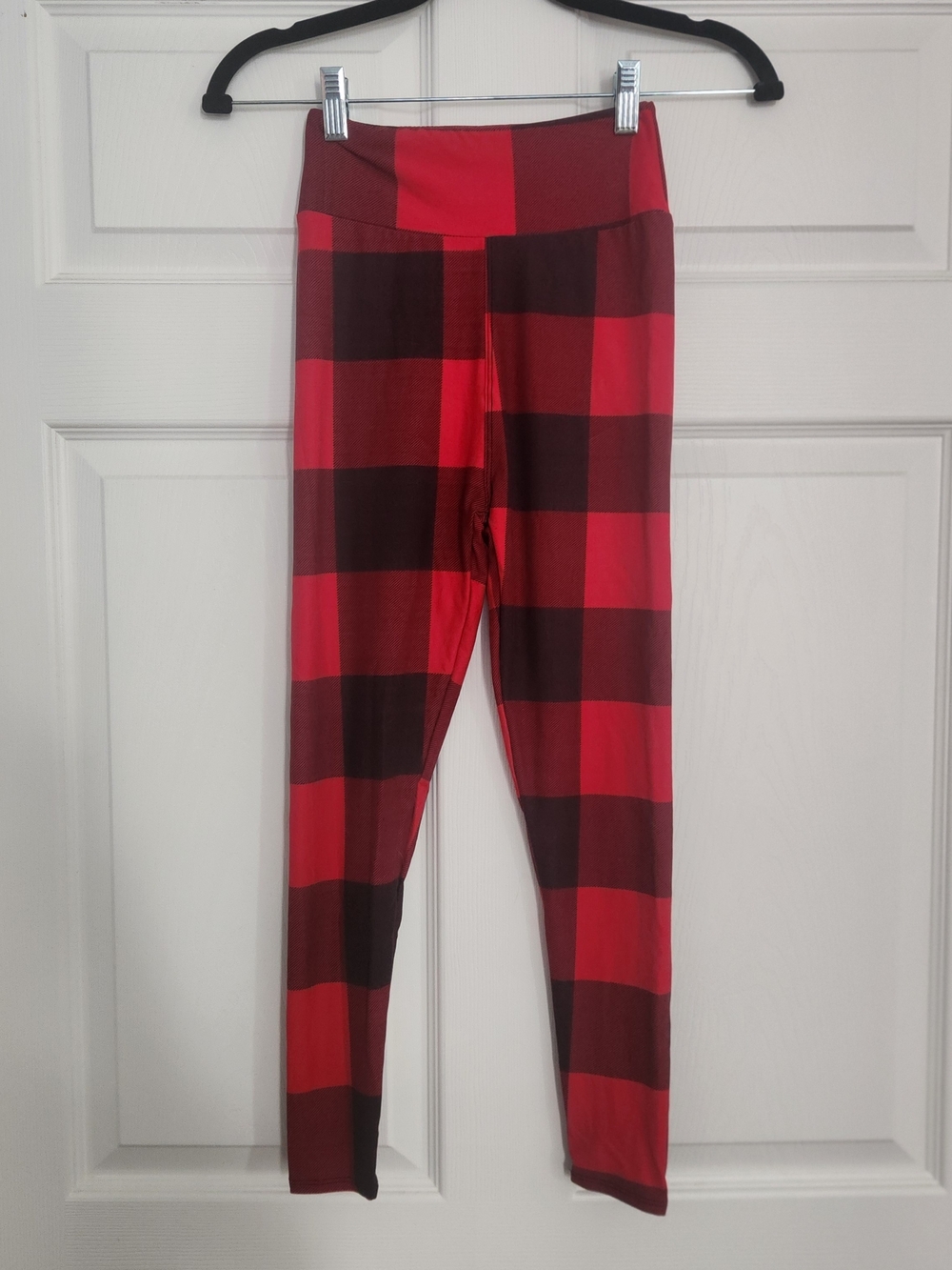 Kids Red and Black Plaid Leggings